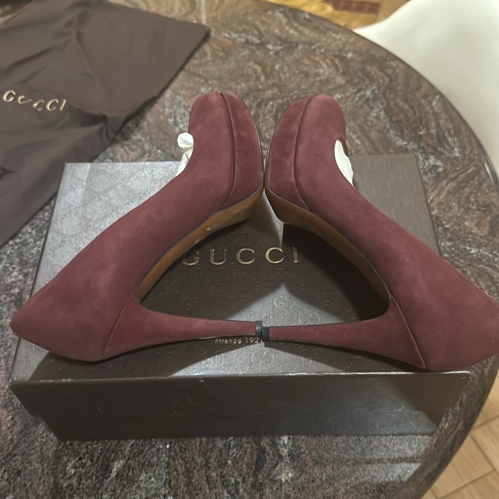 Gucci SCARLATTO Kid Scamosciato Burgundy Heels size 36+ - Picture 5 of 16
